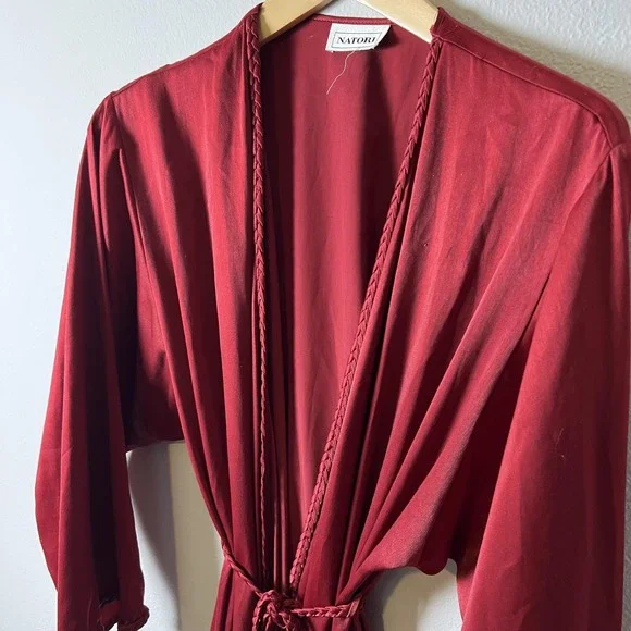 Natori Robe Womens Medium Red Kimono Maxi Wrap Belted Loungewear Boho Elegant - Picture 4 of 6
